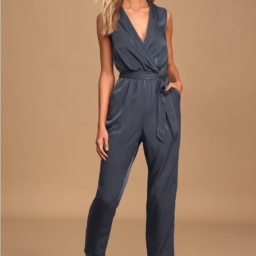 Sleeveless Wrap Jumpsuit in Slate Gray